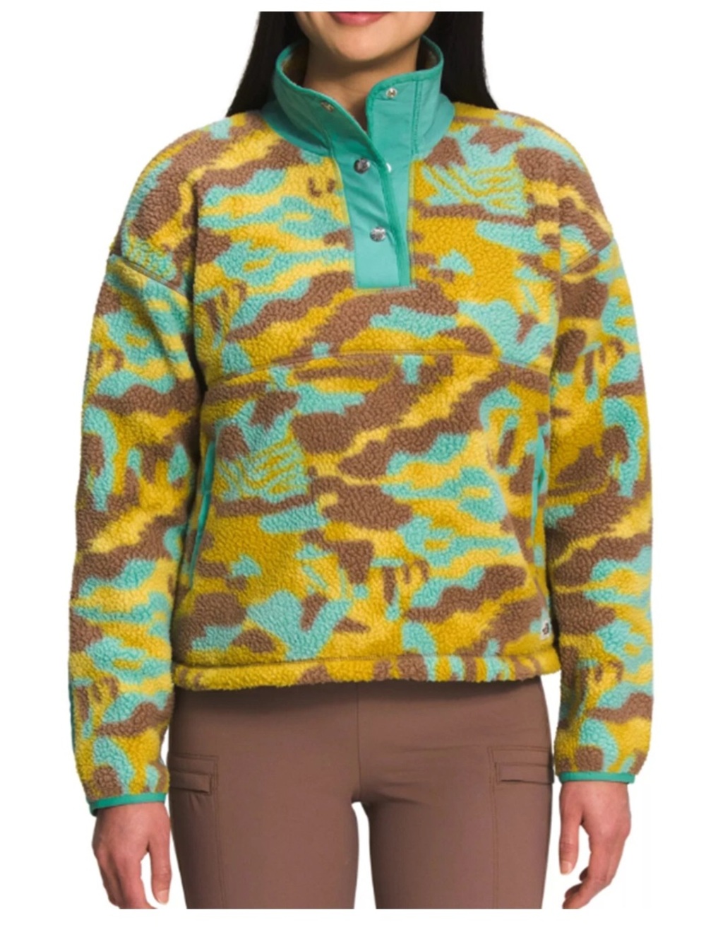 The North Face Cragmont Fleece Women's Jacket 1/4 Snap Camo Pullover Sz Large